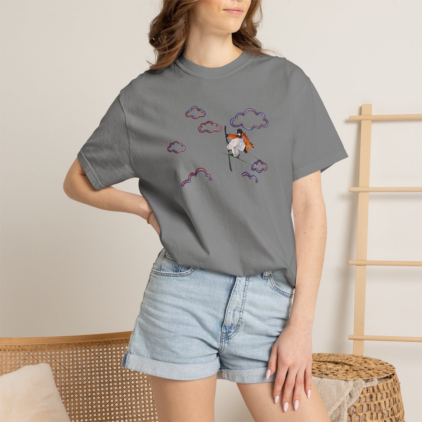 Proudly Clouded Head in the Clouds tee — hand-drawn paraglider among clouds