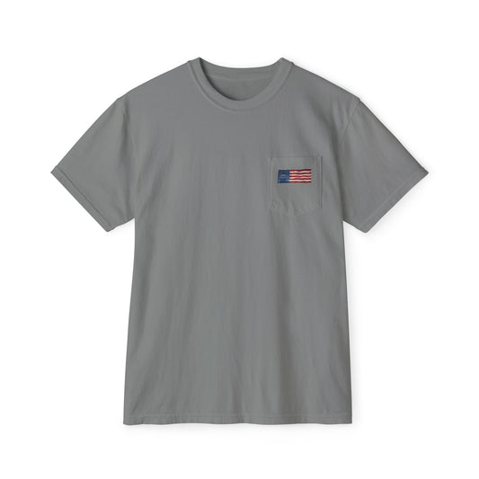 American Flag Pocket Tee — Cloud Dreams Graphic T‑Shirt (Surfer on Cloud Back Print)