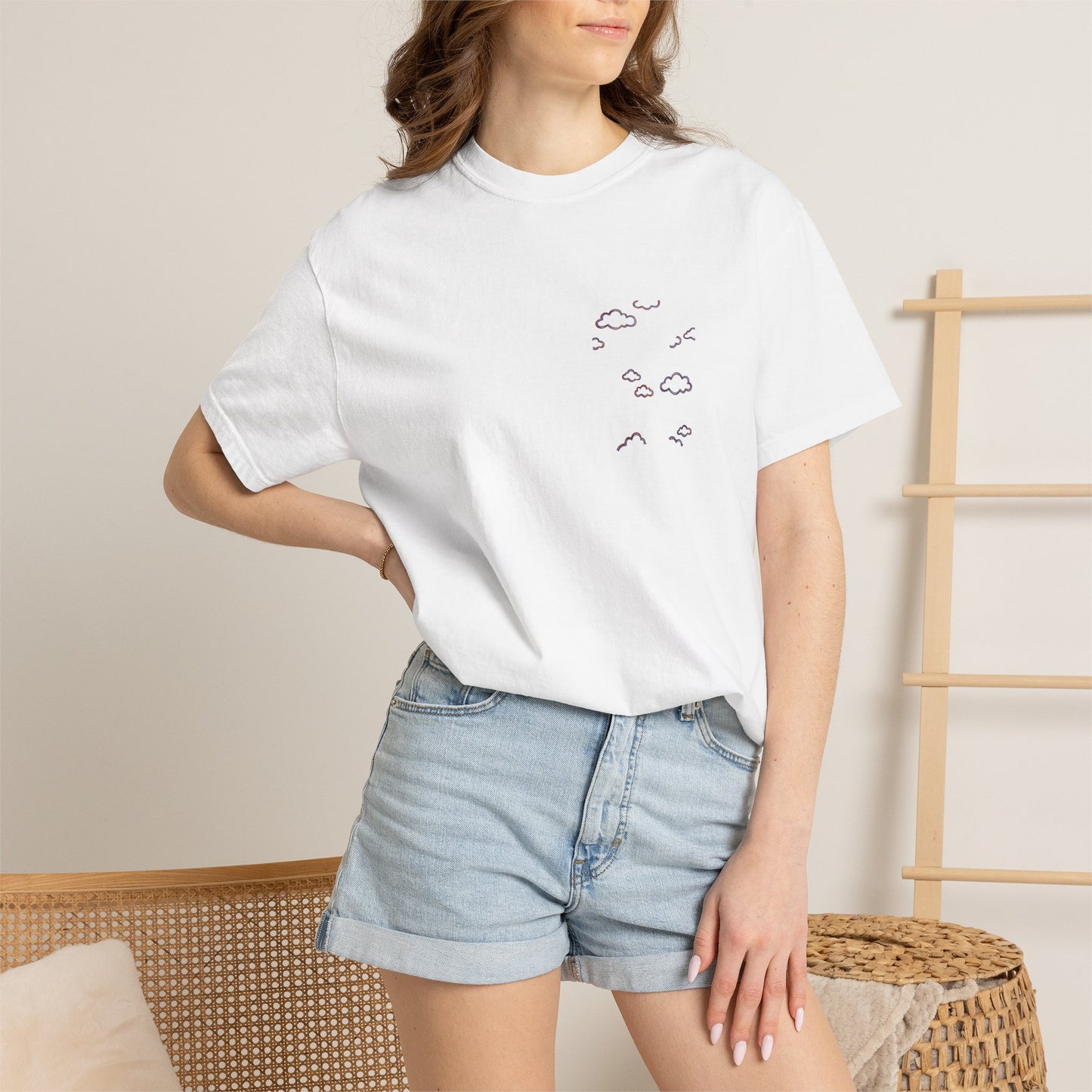 American Clouds Tee — Hand-Drawn Cloud Chest Print