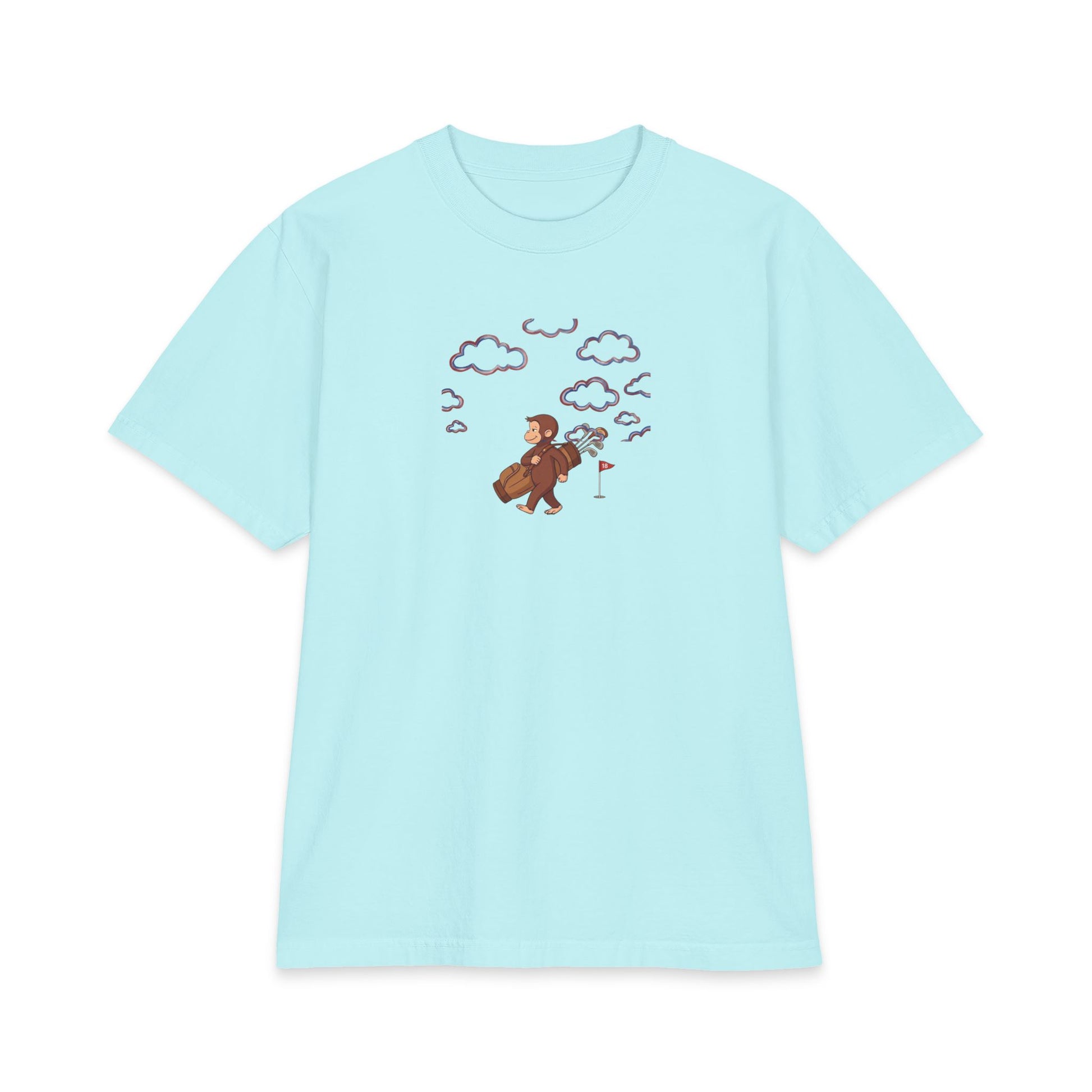 Proudly Clouded Curious George tee with a cloudy-sky graphic