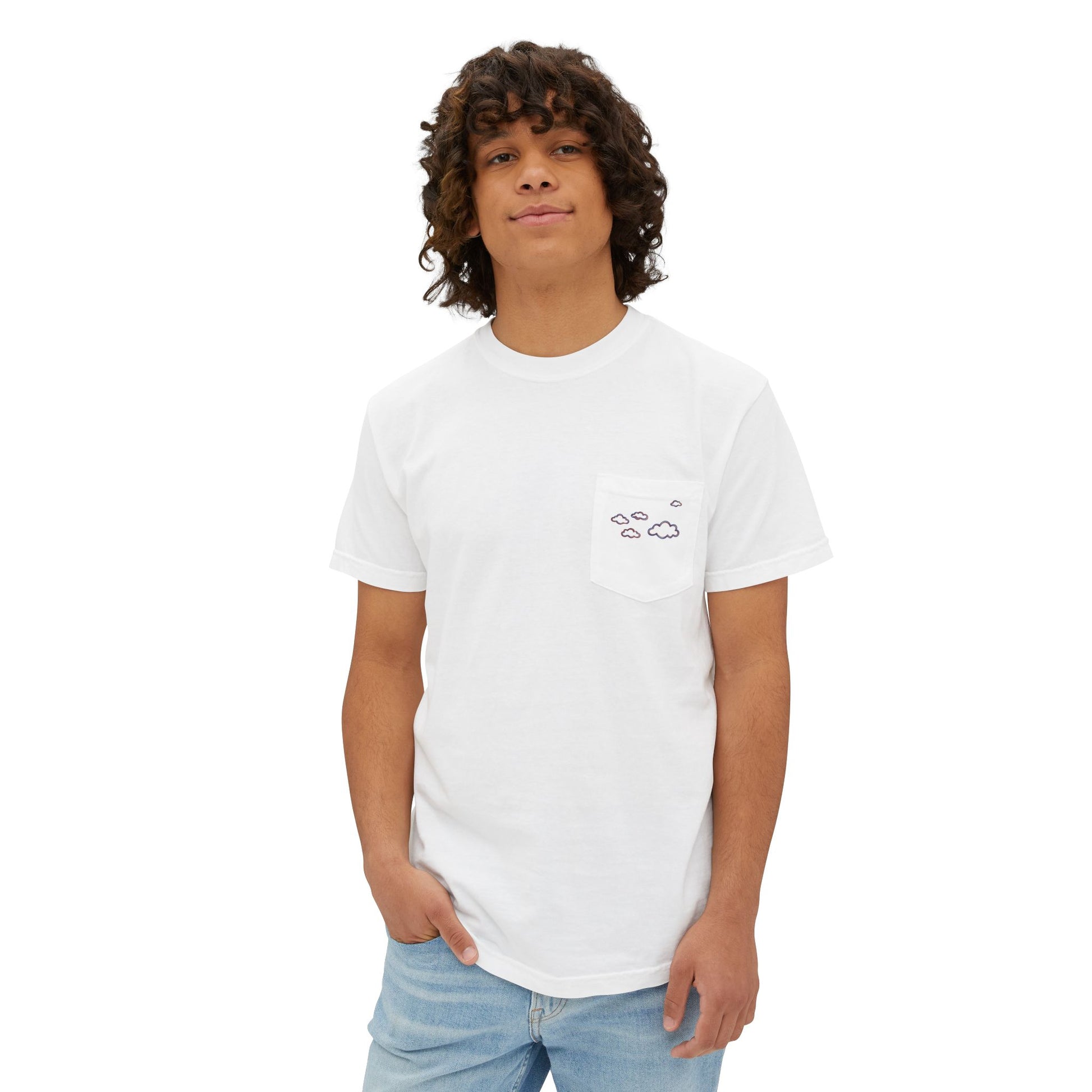 Proudly Clouded American Clouds pocket tee with a dreamy cloud back print