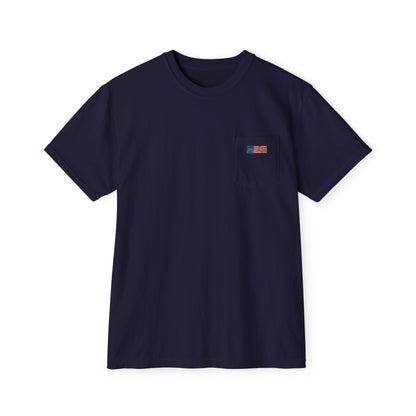 American Flag Pop Art Pocket Tee — Cloud Dreams Graphic T‑Shirt (Surfer on Cloud Back Print)