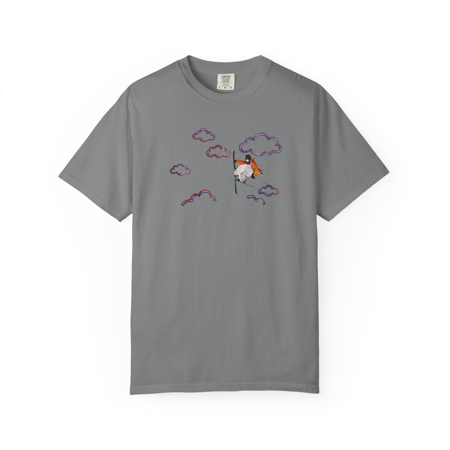 Proudly Clouded Head in the Clouds tee — hand-drawn paraglider among clouds