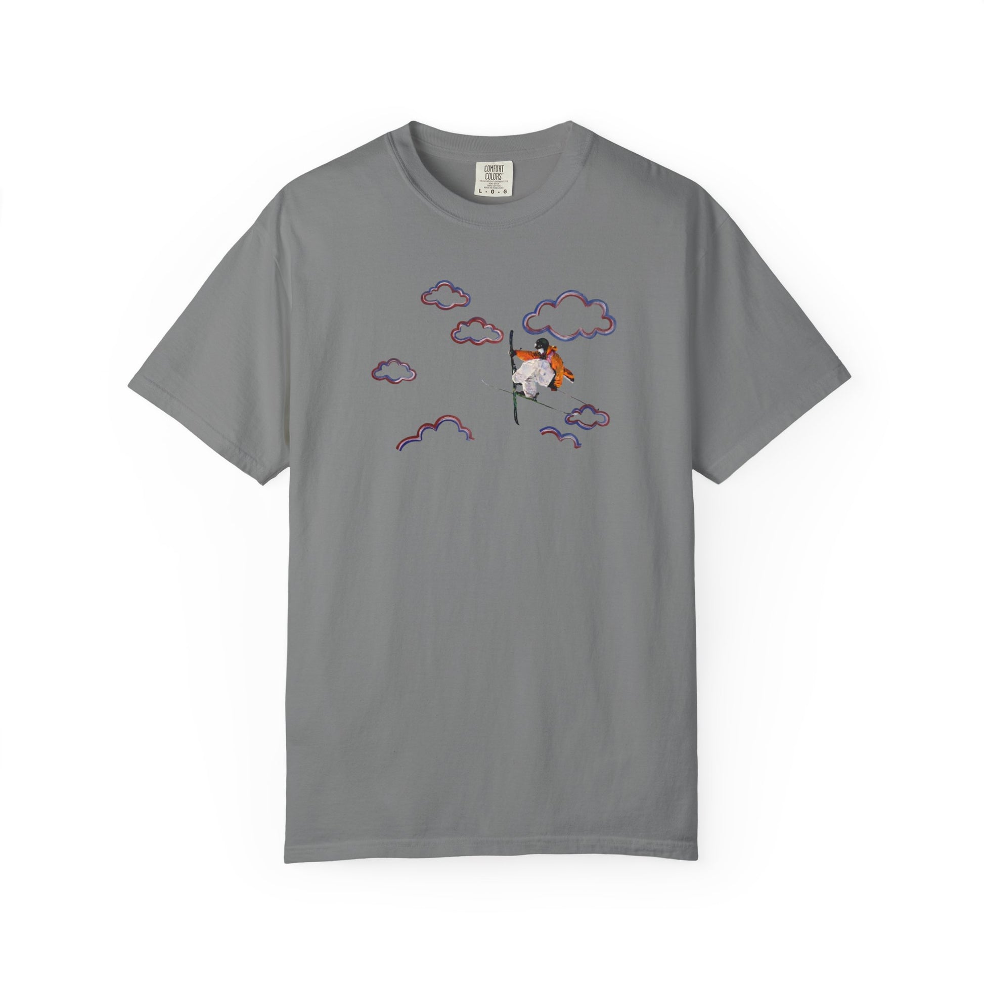 Proudly Clouded Head in the Clouds tee — hand-drawn paraglider among clouds