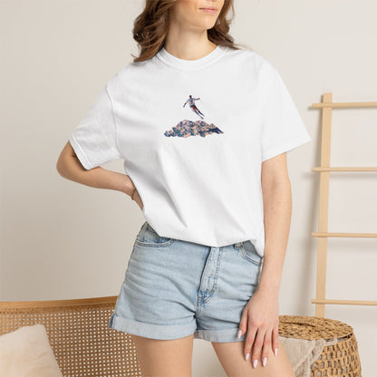 Leaping American Skiier front print T-Shirt — Dreamy Paraglider in Clouds Graphic Tee