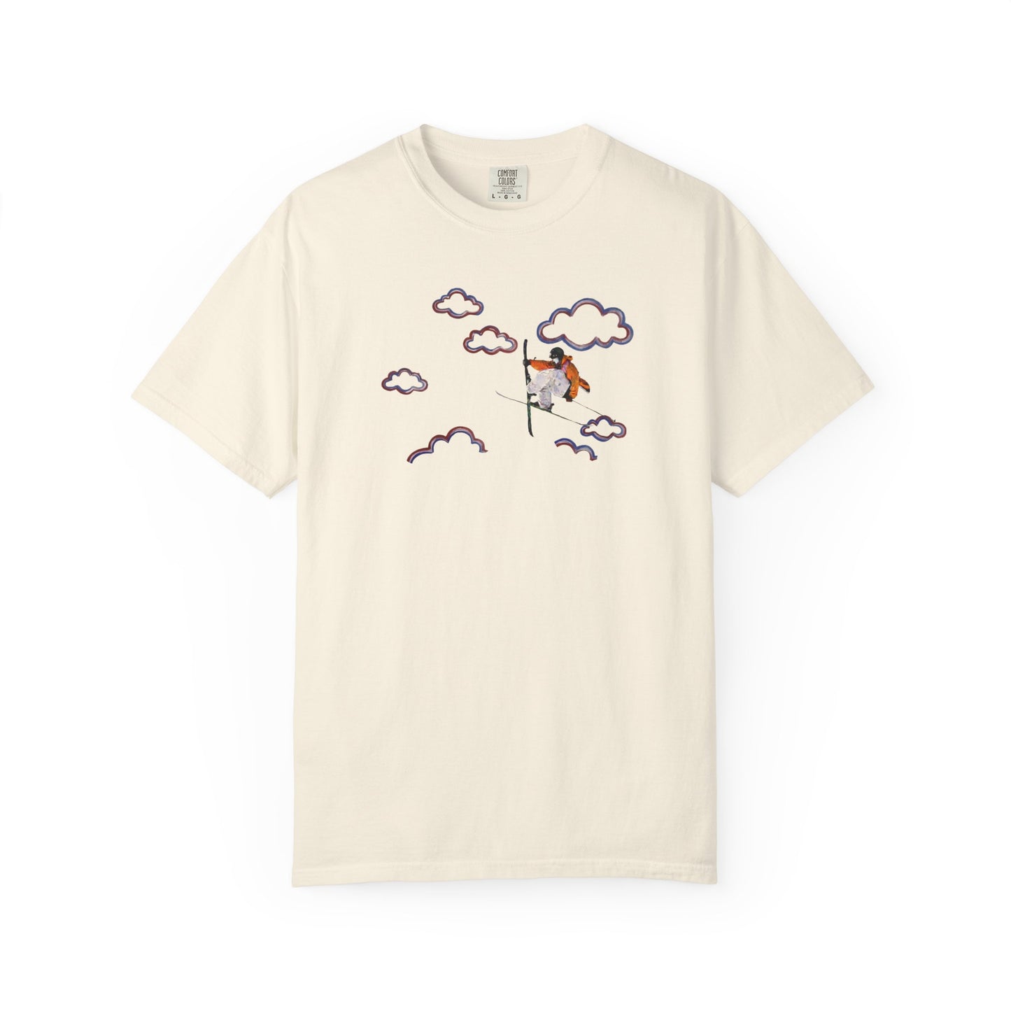 Proudly Clouded Head in the Clouds tee — hand-drawn paraglider among clouds