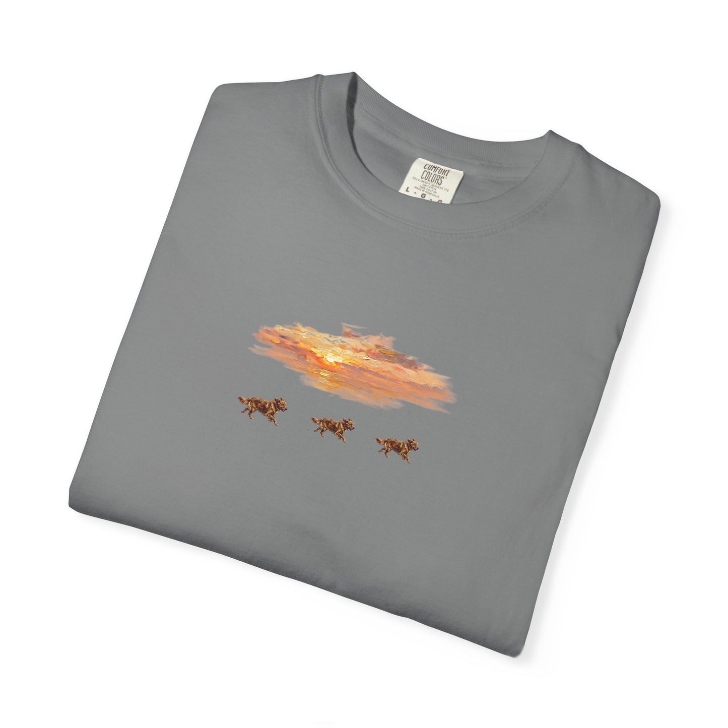 Golden Retriever front print T-Shirt — Dreamy Paraglider in Clouds Graphic Tee