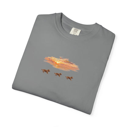 Golden Retriever front print T-Shirt — Dreamy Paraglider in Clouds Graphic Tee