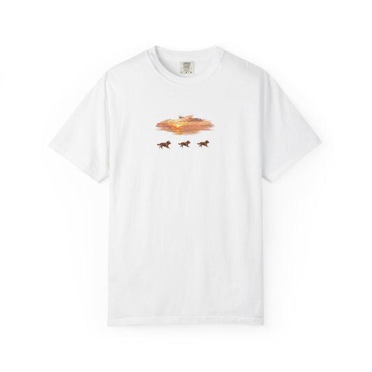 Golden Retriever front print T-Shirt — Dreamy Paraglider in Clouds Graphic Tee