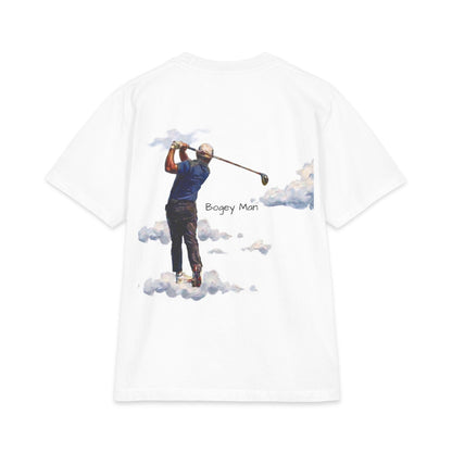 Proudly Clouded Bogi Man golf tee with a cloudy-sky graphic