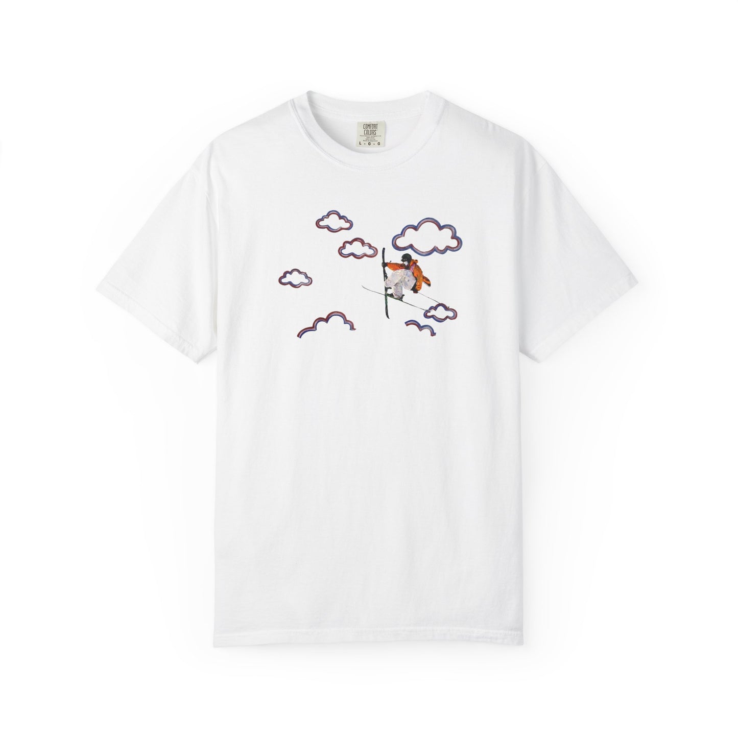 Proudly Clouded Head in the Clouds tee — hand-drawn paraglider among clouds