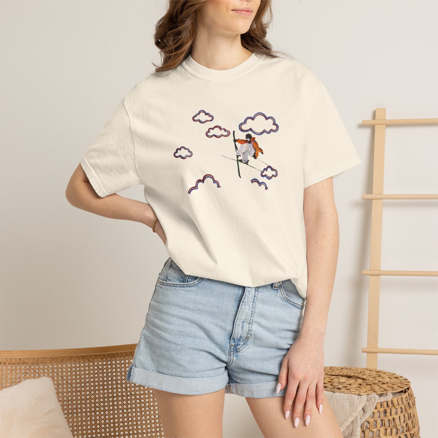 Proudly Clouded Head in the Clouds tee — hand-drawn paraglider among clouds