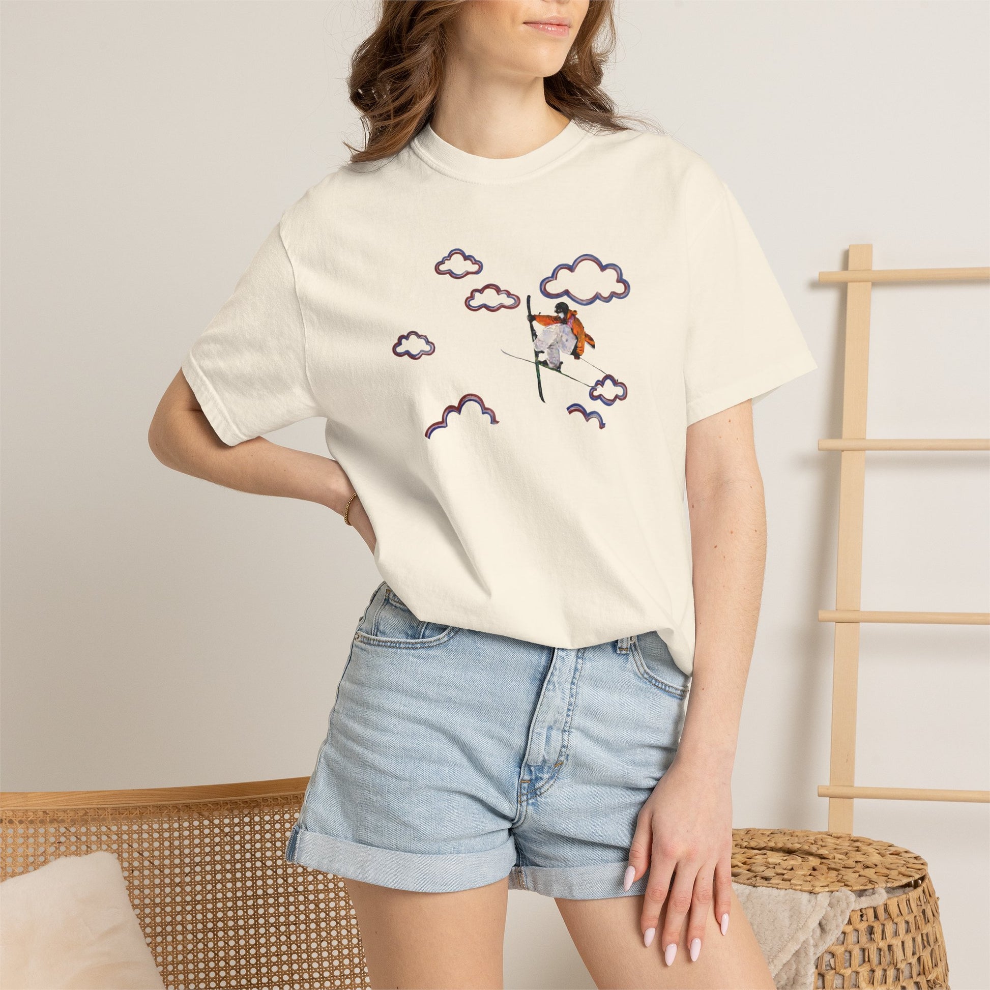 Proudly Clouded Head in the Clouds tee — hand-drawn paraglider among clouds