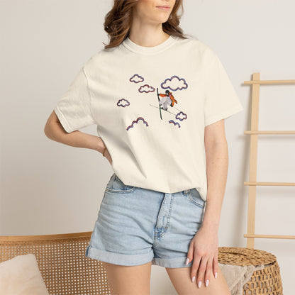 Proudly Clouded Head in the Clouds tee — hand-drawn paraglider among clouds