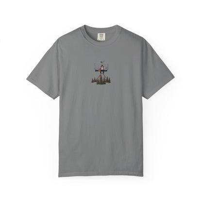 Chairlift with dog front print T-Shirt — Dreamy Paraglider in Clouds Graphic Tee