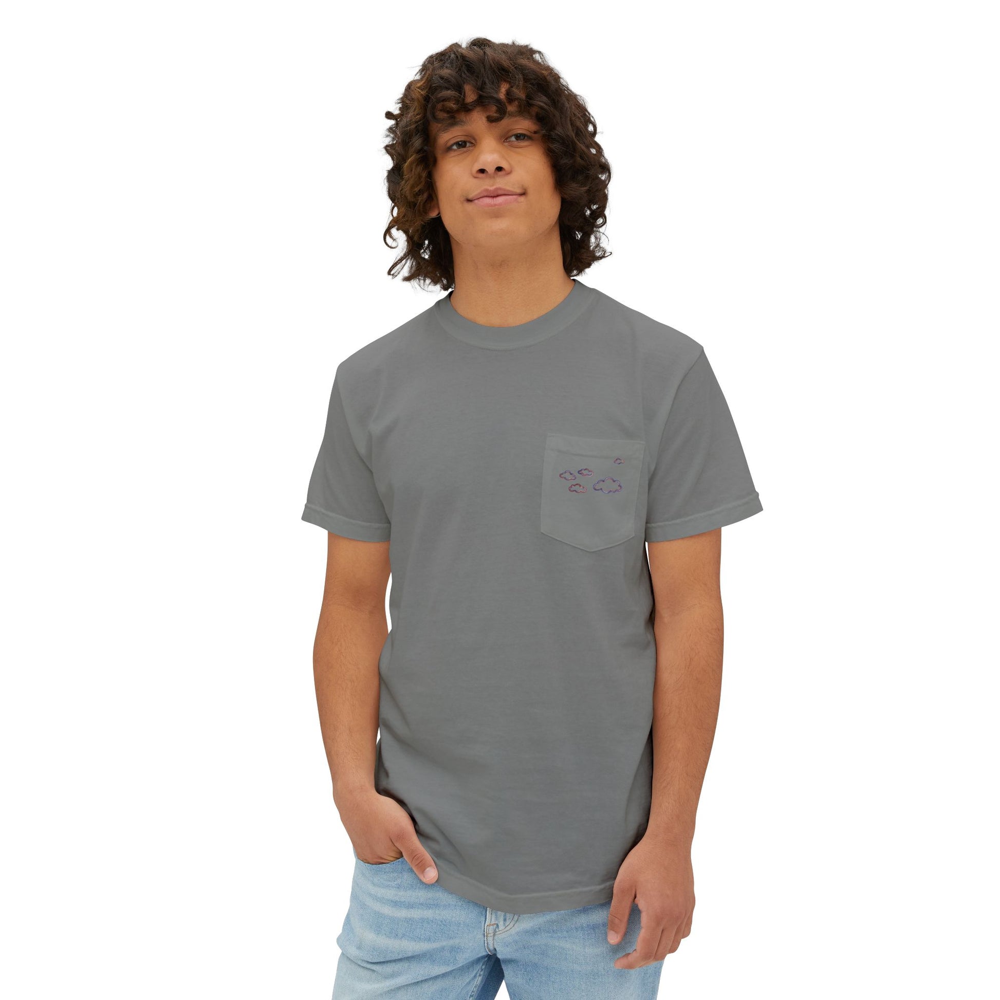 Proudly Clouded American Clouds pocket tee with a dreamy cloud back print