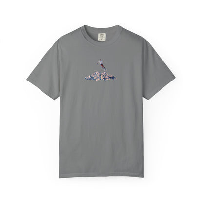 Leaping American Skiier front print T-Shirt — Dreamy Paraglider in Clouds Graphic Tee