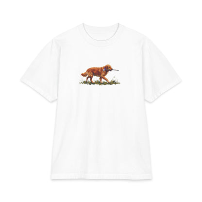 Proudly Clouded Fairway Retriever tee — golden retriever with a golf club