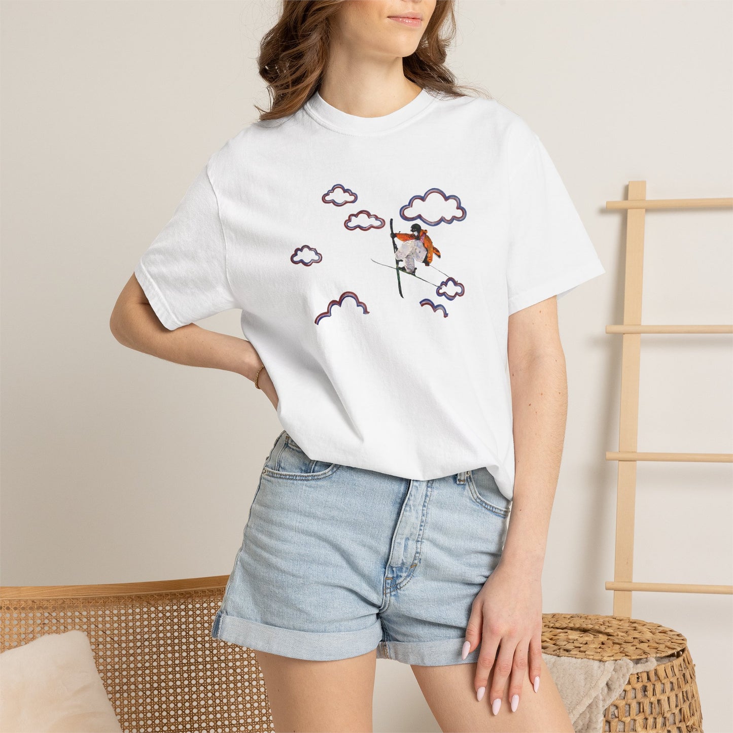 Proudly Clouded Head in the Clouds tee — hand-drawn paraglider among clouds