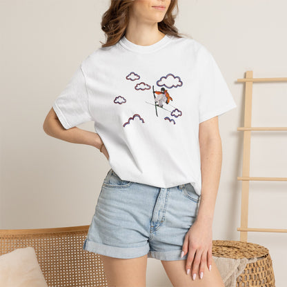 Proudly Clouded Head in the Clouds tee — hand-drawn paraglider among clouds