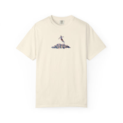 Leaping American Skiier front print T-Shirt — Dreamy Paraglider in Clouds Graphic Tee
