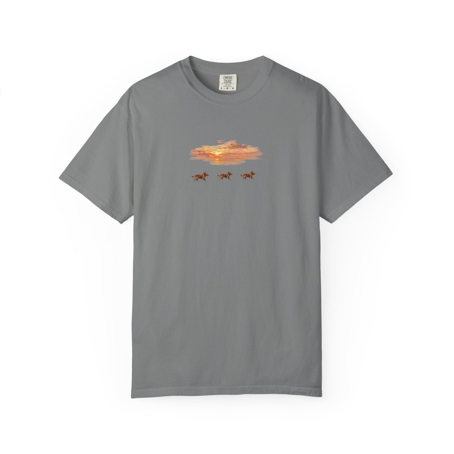 Golden Retriever front print T-Shirt — Dreamy Paraglider in Clouds Graphic Tee