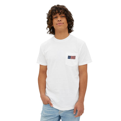 Golden Retriever Sunset Pocket Tee — Cloud Dreams Graphic T‑Shirt (Surfer on Cloud Back Print)